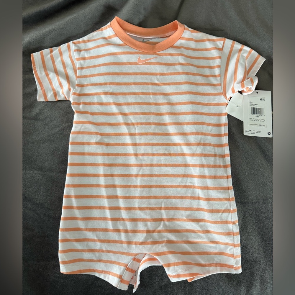 Nike Baby Romper in Orange and White Stripes